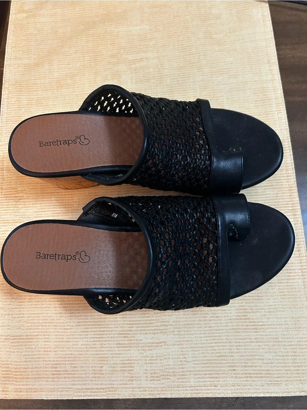 BareTraps Black Woven Slide Mules